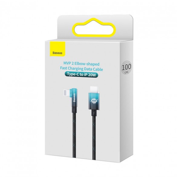 Baseus MVP 2 Vinklad armbågskabel Strömförsörjningskabel med sida USB Typ C / Lightning-kontakt 1m 20W blå (CAVP000221)