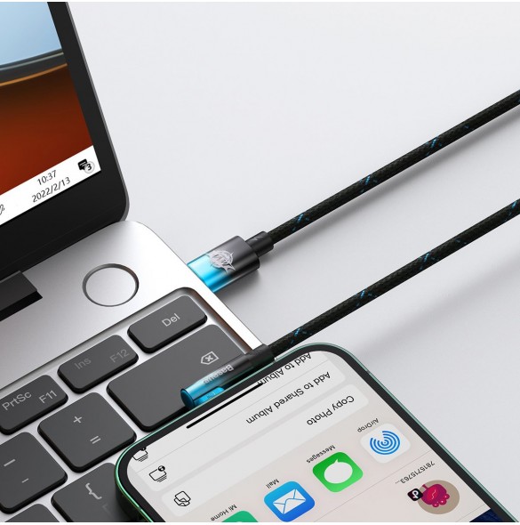 Baseus MVP 2 Vinklad armbågskabel Strömförsörjningskabel med sida USB Typ C / Lightning-kontakt 1m 20W blå (CAVP000221)