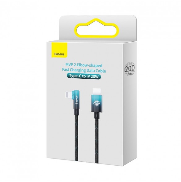 Baseus MVP 2 Armbåge rätvinklig strömförsörjningskabel med sido-USB Typ C / Lightning 2m 20W Blå (CAVP000321)