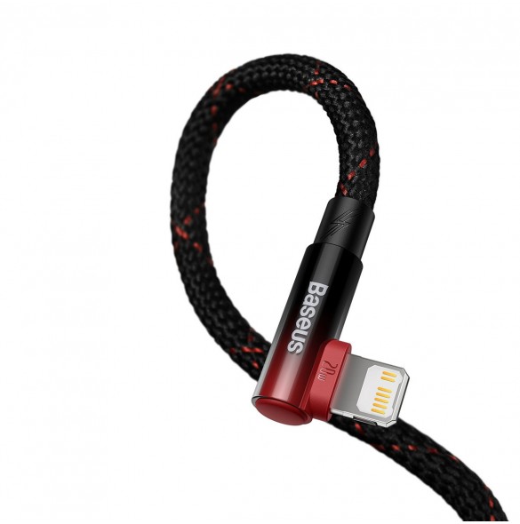 Baseus MVP 2 armbåge rätvinkel strömförsörjningskabel med sido-USB Typ C / Lightning 2m 20W Röd (CAVP000320)