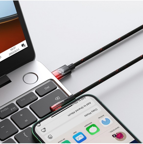 Baseus MVP 2 armbåge rätvinkel strömförsörjningskabel med sido-USB Typ C / Lightning 2m 20W Röd (CAVP000320)