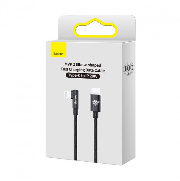 Baseus MVP 2 Armbåge rätvinkel strömförsörjningskabel med sido-USB Typ C / Lightning-kontakt 1m 20W svart (CAVP000201)