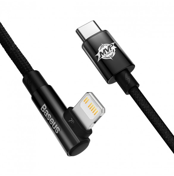 Baseus MVP 2 Armbåge rätvinkel strömförsörjningskabel med sido-USB Typ C / Lightning-kontakt 2m 20W svart (CAVP000301)