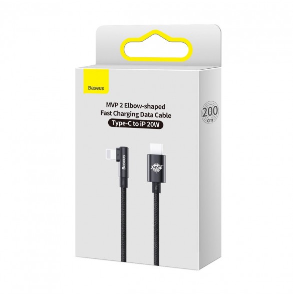Baseus MVP 2 Armbåge rätvinkel strömförsörjningskabel med sido-USB Typ C / Lightning-kontakt 2m 20W svart (CAVP000301)