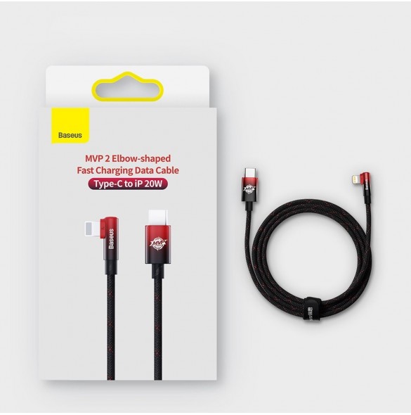 Baseus MVP 2 Armbåge rätvinkel strömförsörjningskabel med sido-USB Typ C / Lightning-kontakt 2m 20W svart (CAVP000301)