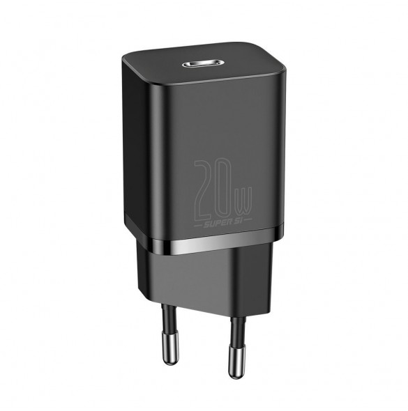 Baseus Super Si 1C snabbladdare USB Typ C 20W Strömförsörjning + USB Typ C - Lightning-kabel 1m svart (TZCCSUP-B01)