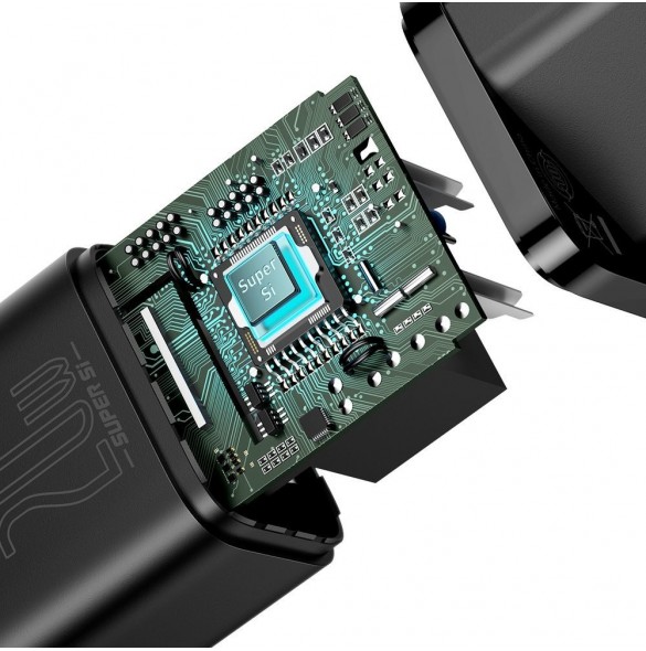 Baseus Super Si 1C snabbladdare USB Typ C 20W Strömförsörjning + USB Typ C - Lightning-kabel 1m svart (TZCCSUP-B01)