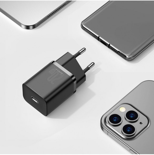 Baseus Super Si 1C snabbladdare USB Typ C 20W Strömförsörjning + USB Typ C - Lightning-kabel 1m svart (TZCCSUP-B01)