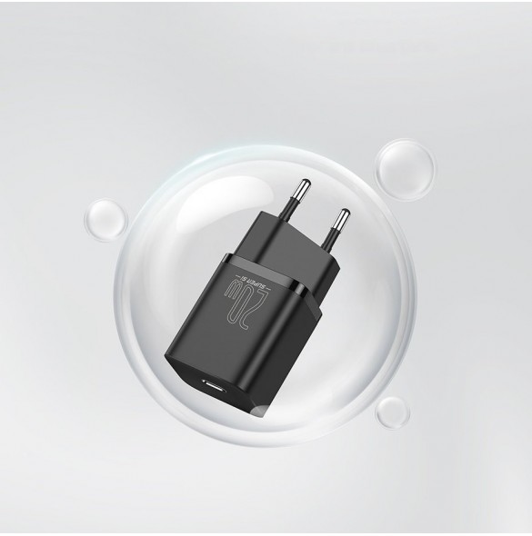 Baseus Super Si 1C snabbladdare USB Typ C 20W Strömförsörjning + USB Typ C - Lightning-kabel 1m svart (TZCCSUP-B01)