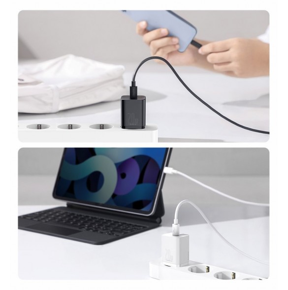 Baseus Super Si 1C snabbladdare USB Typ C 20W Strömförsörjning + USB Typ C - Lightning-kabel 1m svart (TZCCSUP-B01)