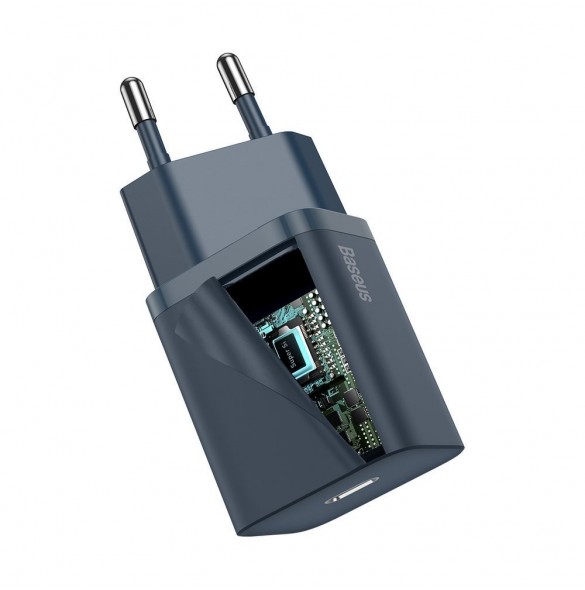 Baseus Super Si 1C snabbladdare USB Typ C 20W Strömförsörjning + USB Typ C - Lightning-kabel 1m blå (TZCCSUP-B03)