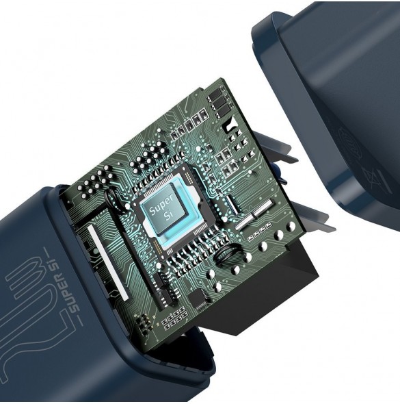 Baseus Super Si 1C snabbladdare USB Typ C 20W Strömförsörjning + USB Typ C - Lightning-kabel 1m blå (TZCCSUP-B03)