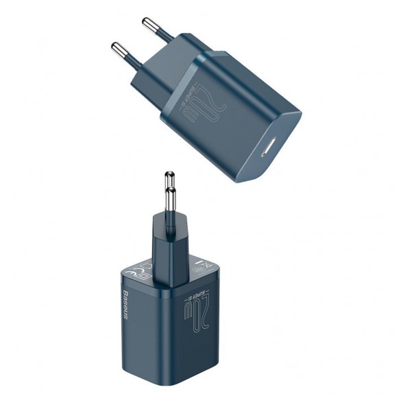 Baseus Super Si 1C snabbladdare USB Typ C 20W Strömförsörjning + USB Typ C - Lightning-kabel 1m blå (TZCCSUP-B03)