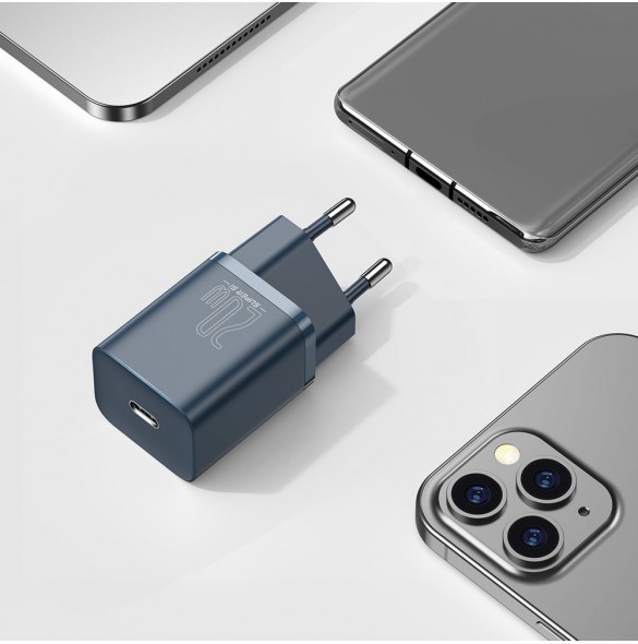 Baseus Super Si 1C snabbladdare USB Typ C 20W Strömförsörjning + USB Typ C - Lightning-kabel 1m blå (TZCCSUP-B03)
