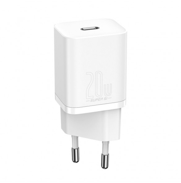 Baseus Super Si 1C snabbladdare USB Typ C 20W Strömförsörjning + USB Typ C - Lightning-kabel 1m vit (TZCCSUP-B02)