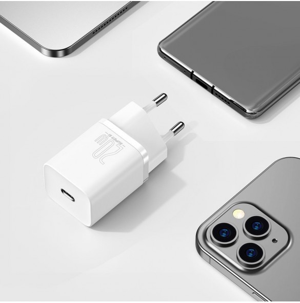 Baseus Super Si 1C snabbladdare USB Typ C 20W Strömförsörjning + USB Typ C - Lightning-kabel 1m vit (TZCCSUP-B02)