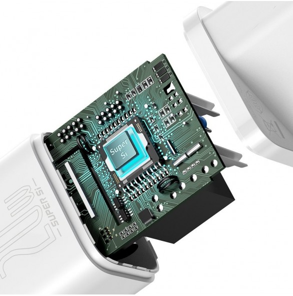 Baseus Super Si 1C snabbladdare USB Typ C 20W Strömförsörjning + USB Typ C - Lightning-kabel 1m vit (TZCCSUP-B02)