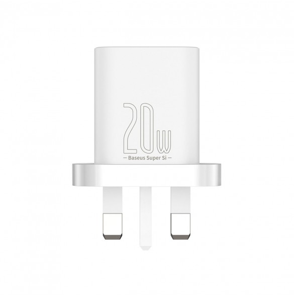 Baseus Super Si 1C snabbladdare USB Typ C 20W Strömförsörjning UK vit + USB Typ C - Lightning-kabel 1m (TZCCSUP-K02)