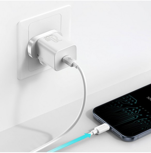 Baseus Super Si 1C snabbladdare USB Typ C 20W Strömförsörjning UK vit + USB Typ C - Lightning-kabel 1m (TZCCSUP-K02)