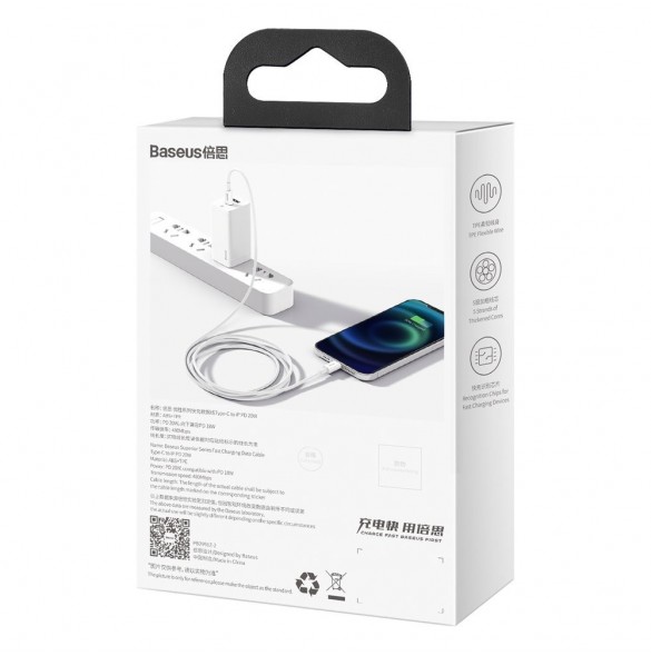 Baseus Superior-kabel USB Typ C - Lightning Power Delivery 20 W 1 m Vit (CATLYS-A02)