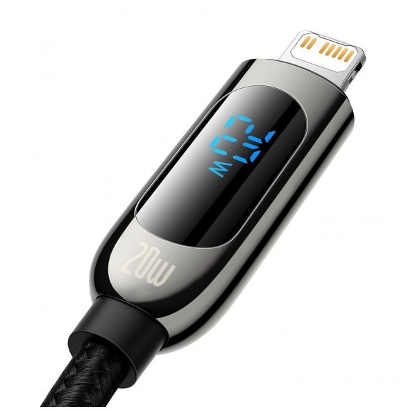 Baseus USB Typ C - Lightning 20W snabbladdningsdatakabel Strömförsörjning med skärmeffektmätare 2m svart (CATLSK-A01)