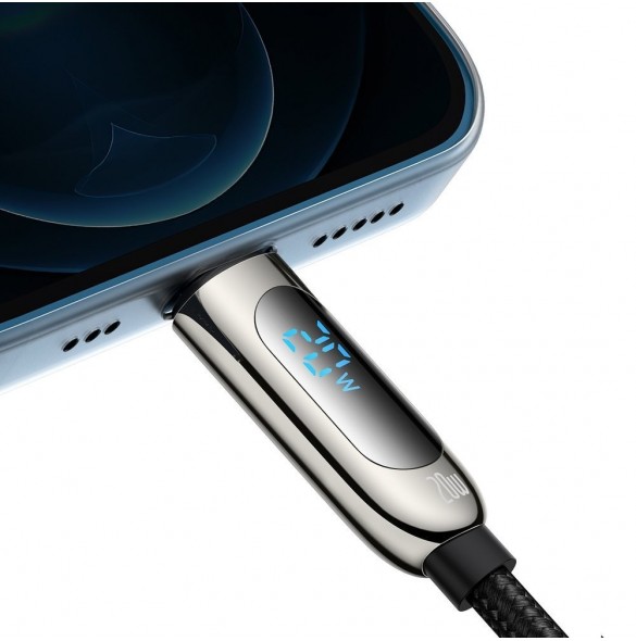 Baseus USB Typ C - Lightning 20W snabbladdningsdatakabel Strömförsörjning med skärmeffektmätare 2m svart (CATLSK-A01)