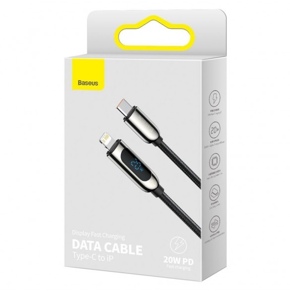 Baseus USB Typ C - Lightning 20W snabbladdningsdatakabel Strömförsörjning med skärmeffektmätare 2m svart (CATLSK-A01)