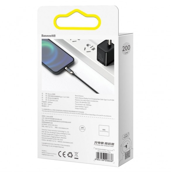 Baseus USB Typ C - Lightning 20W snabbladdningsdatakabel Strömförsörjning med skärmeffektmätare 2m svart (CATLSK-A01)