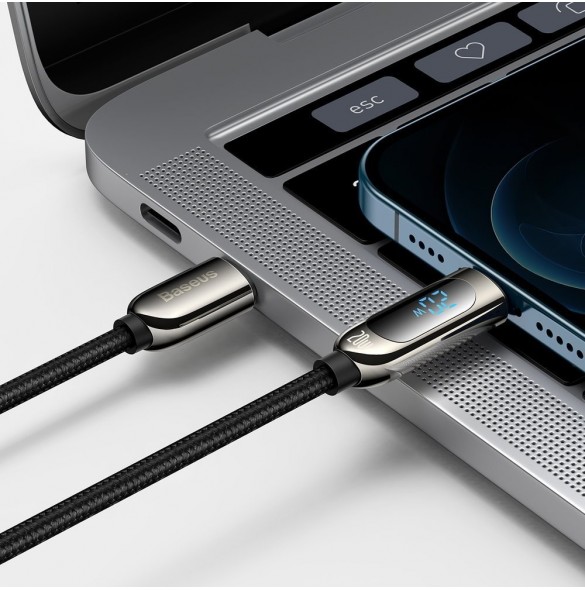 Baseus USB Typ C - Lightning 20W snabbladdningsdatakabel Strömförsörjning med skärmeffektmätare 2m svart (CATLSK-A01)