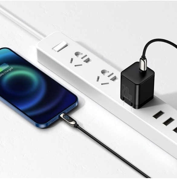 Baseus USB Typ C - Lightning 20W snabbladdningsdatakabel Strömförsörjning med skärmeffektmätare 2m svart (CATLSK-A01)