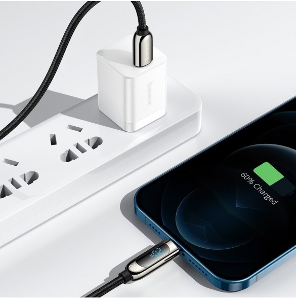 Baseus USB Typ C - Lightning 20W snabbladdningsdatakabel Strömförsörjning med skärmeffektmätare 2m svart (CATLSK-A01)