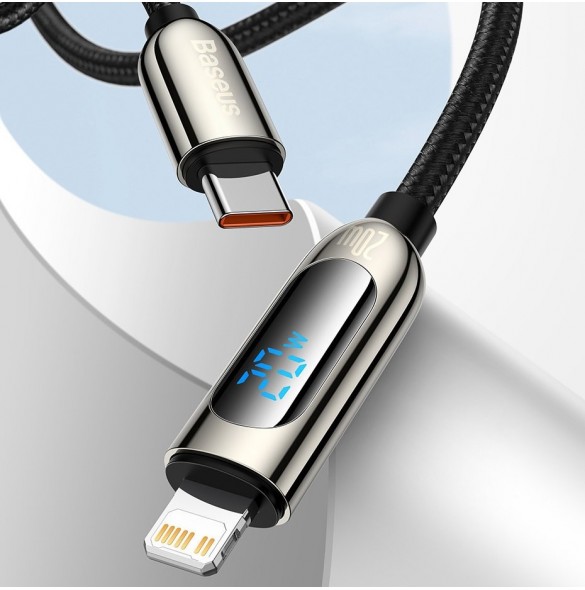 Baseus USB Typ C - Lightning 20W snabbladdningsdatakabel Strömförsörjning med skärmeffektmätare 2m svart (CATLSK-A01)