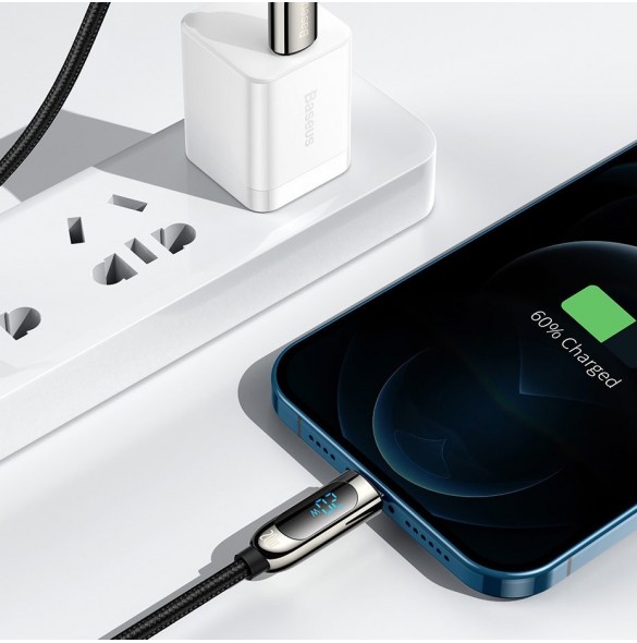 Baseus USB Typ C - Lightning 20W snabbladdningsdatakabel Strömförsörjning med skärmeffektmätare 2m svart (CATLSK-A01)