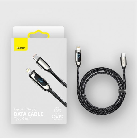 Baseus USB Typ C - Lightning 20W snabbladdningsdatakabel Strömförsörjning med skärmeffektmätare 2m svart (CATLSK-A01)