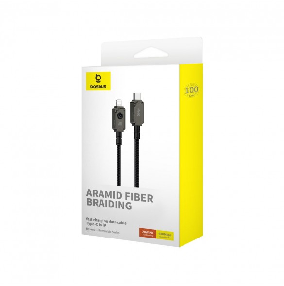 USB C-kabel - Lightning Baseus Unbreakable 20W 480Mbps 1m - svart
