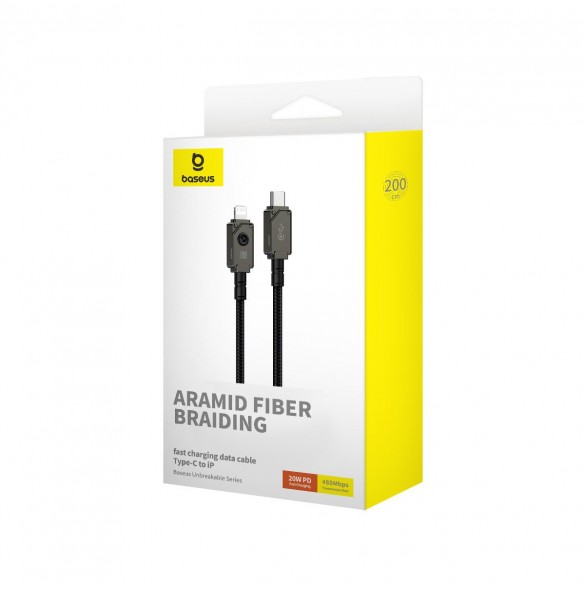 USB C-kabel - Lightning Baseus Unbreakable 20W 480Mbps 2m - svart