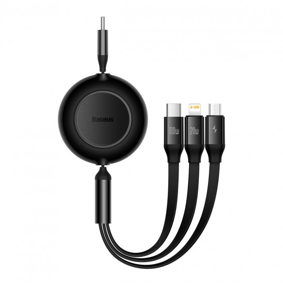 Baseus Bright Mirror 2 infällbar kabel 3-i-1-kabel USB Typ C - micro USB + Lightning + USB Typ C 3.5A 1.1m svart (CAMJ010201)