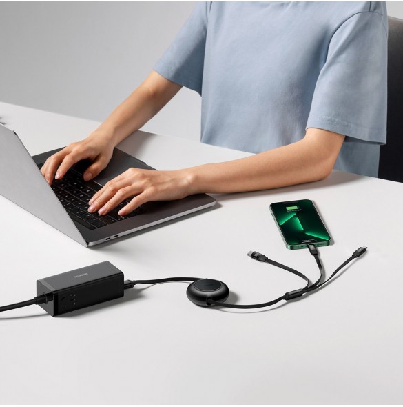 Baseus Bright Mirror 2 infällbar kabel 3-i-1-kabel USB Typ C - micro USB + Lightning + USB Typ C 3.5A 1.1m svart (CAMJ010201)