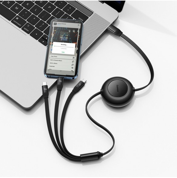 Baseus Bright Mirror 2 infällbar kabel 3-i-1-kabel USB Typ C - micro USB + Lightning + USB Typ C 3.5A 1.1m svart (CAMJ010201)