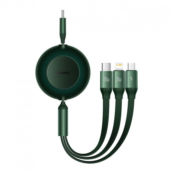 Baseus Bright Mirror 2 infällbar kabel 3-i-1-kabel USB Typ C - micro USB + Lightning + USB Typ C 3.5A 1.1m grön (CAMJ010206)