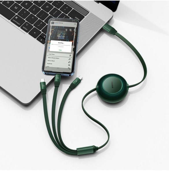 Baseus Bright Mirror 2 infällbar kabel 3-i-1-kabel USB Typ C - micro USB + Lightning + USB Typ C 3.5A 1.1m grön (CAMJ010206)