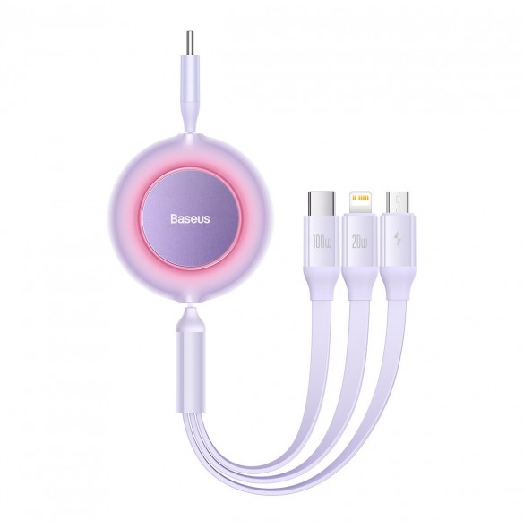 Baseus Bright Mirror 2 infällbar kabel 3-i-1-kabel USB Typ C - micro USB + Lightning + USB Typ C 3.5A 1.1m lila (CAMJ010205)
