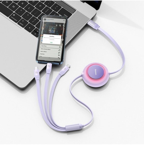 Baseus Bright Mirror 2 infällbar kabel 3-i-1-kabel USB Typ C - micro USB + Lightning + USB Typ C 3.5A 1.1m lila (CAMJ010205)