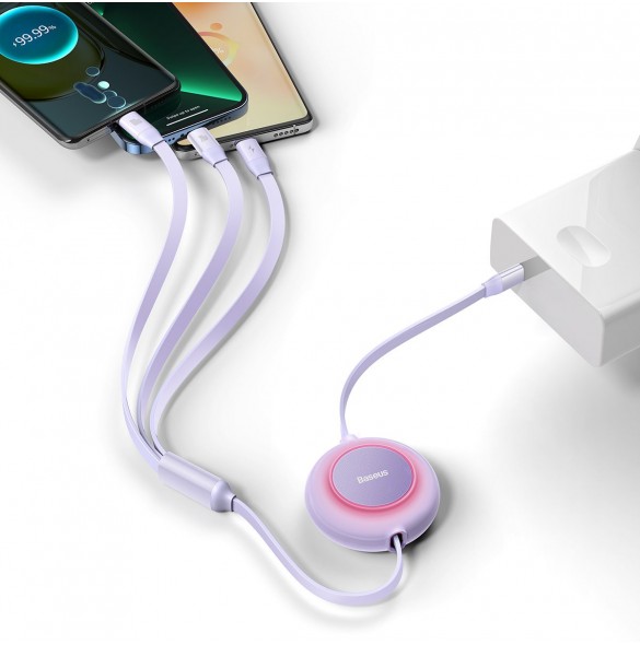 Baseus Bright Mirror 2 infällbar kabel 3-i-1-kabel USB Typ C - micro USB + Lightning + USB Typ C 3.5A 1.1m lila (CAMJ010205)