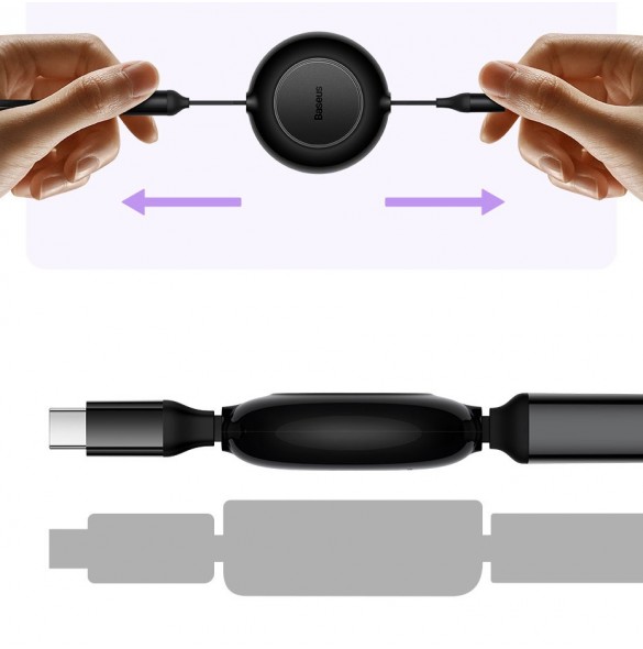 Baseus Bright Mirror 2 infällbar kabel 3-i-1-kabel USB Typ C - micro USB + Lightning + USB Typ C 3.5A 1.1m lila (CAMJ010205)
