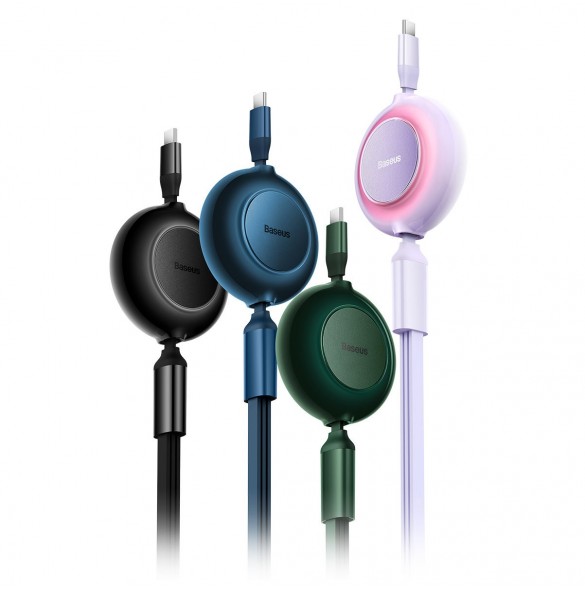 Baseus Bright Mirror 2 infällbar kabel 3-i-1-kabel USB Typ C - micro USB + Lightning + USB Typ C 3.5A 1.1m lila (CAMJ010205)
