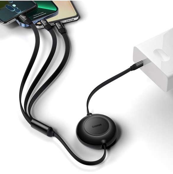 Baseus Bright Mirror 2 infällbar kabel 3-i-1-kabel USB Typ C - micro USB + Lightning + USB Typ C 3.5A 1.1m lila (CAMJ010205)