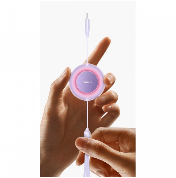 Baseus Bright Mirror 2 infällbar kabel 3-i-1-kabel USB Typ C - micro USB + Lightning + USB Typ C 3.5A 1.1m lila (CAMJ010205)