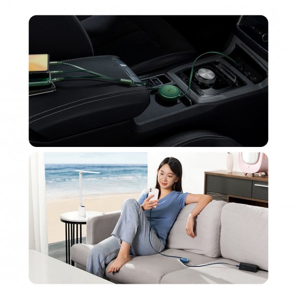 Baseus Bright Mirror 2 infällbar kabel 3-i-1-kabel USB Typ C - micro USB + Lightning + USB Typ C 3.5A 1.1m lila (CAMJ010205)