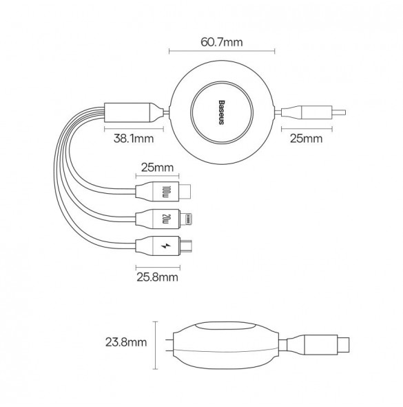 Baseus Bright Mirror 2 infällbar kabel 3-i-1-kabel USB Typ C - micro USB + Lightning + USB Typ C 3.5A 1.1m lila (CAMJ010205)